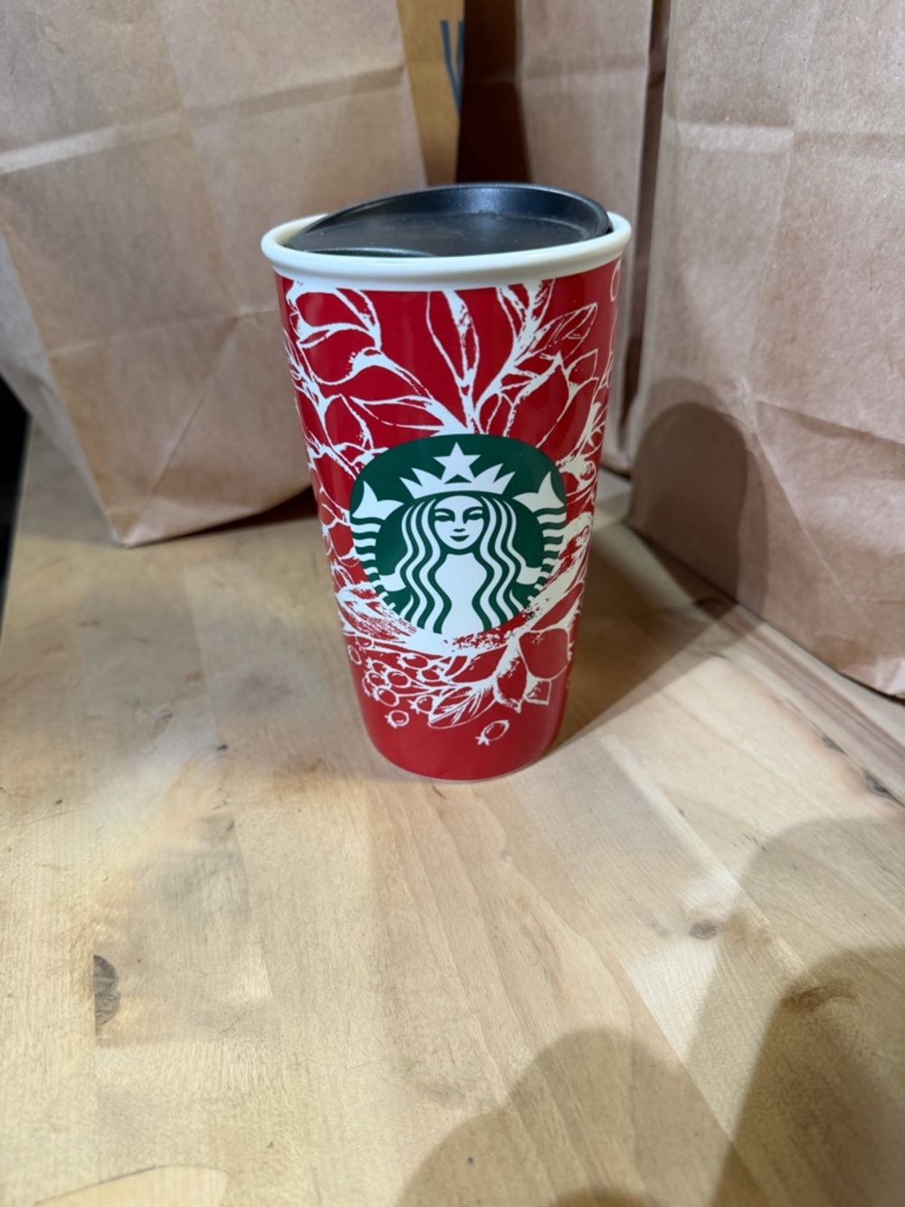 Starbucks Red and Green Holiday Floral Travel Cup